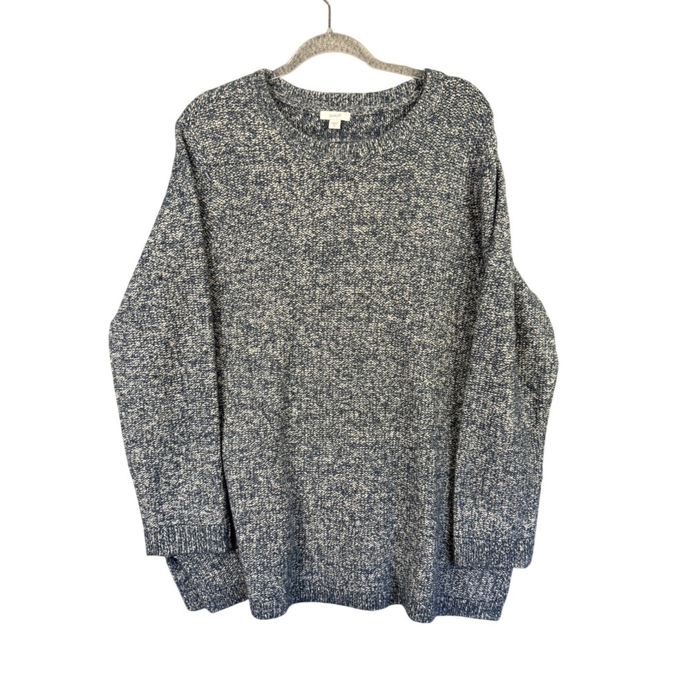 Pure Jill XL Blue White Marled Knit Oversized Crewneck Sweater Cotton Blend